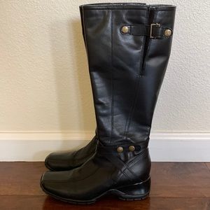 Clarks black leather boots.